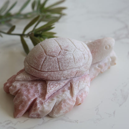 pink opal turtle carving soft pink crystal turtle figurine 12.5cm long 393g