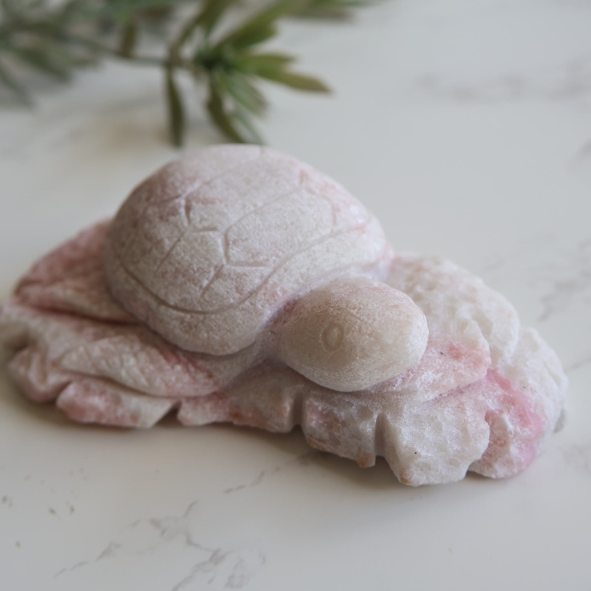 pink opal turtle carving soft pink crystal turtle figurine 12.5cm long 393g