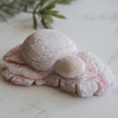 pink opal turtle carving soft pink crystal turtle figurine 12.5cm long 393g