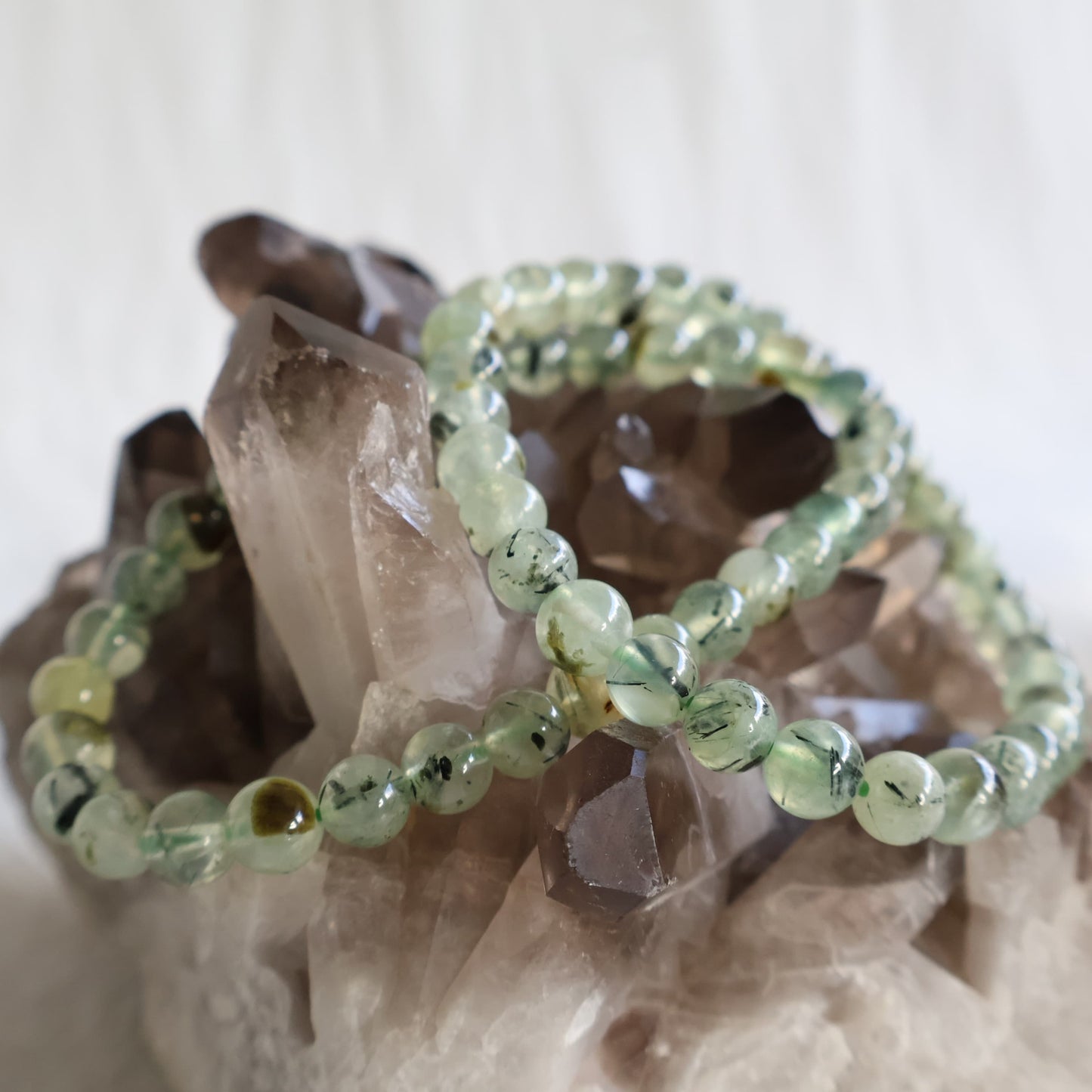 Prehnite 6mm crystal bracelet with soft translucent green natural stone beads and subtle variations throughout