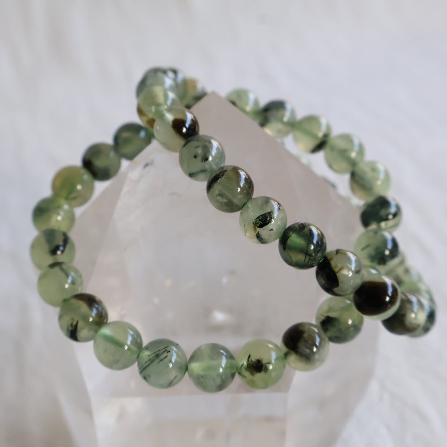 Prehnite 6mm crystal bracelet with soft translucent green natural stone beads and subtle variations throughout