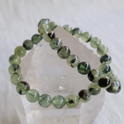 Prehnite 6mm crystal bracelet with soft translucent green natural stone beads and subtle variations throughout