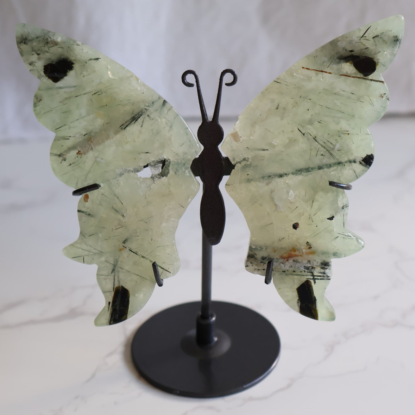 prehnite butterfly wings crystal carving on stand natural green prehnite display piece