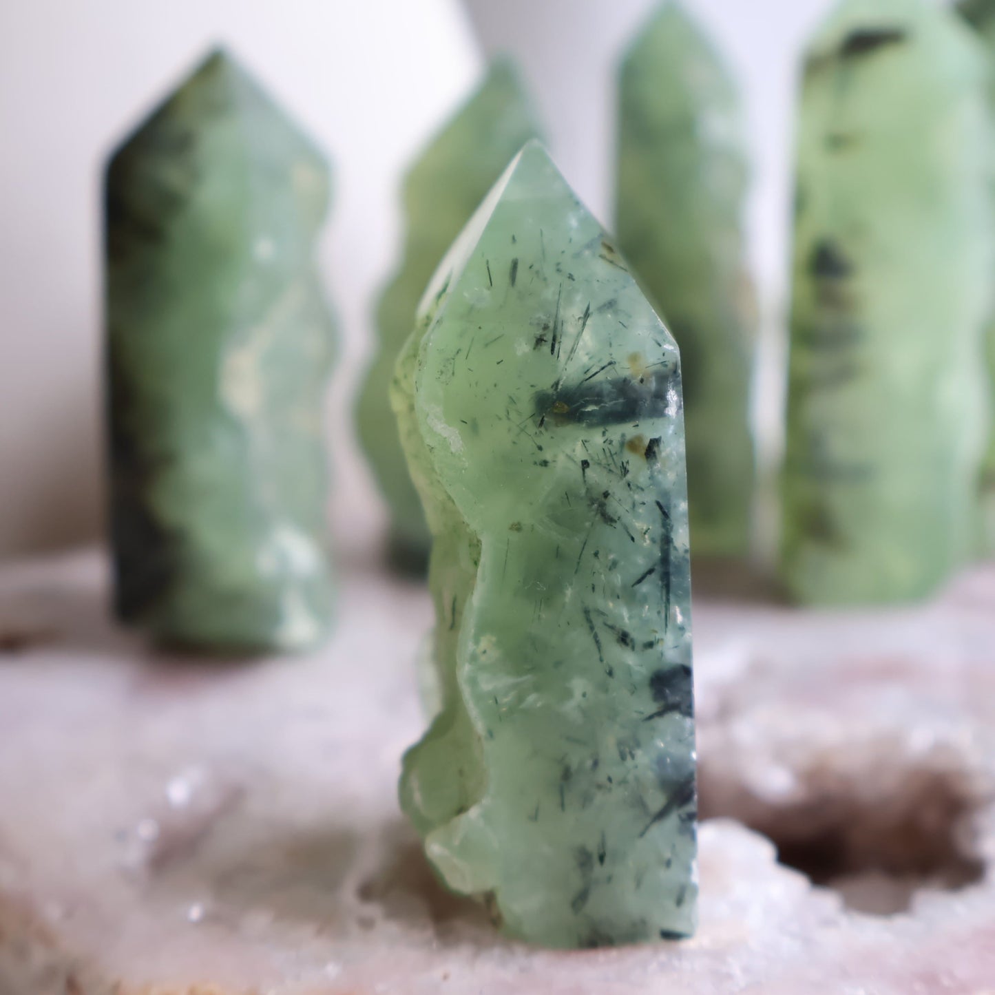 prehnite crystal obelisk raw green calming stone australia