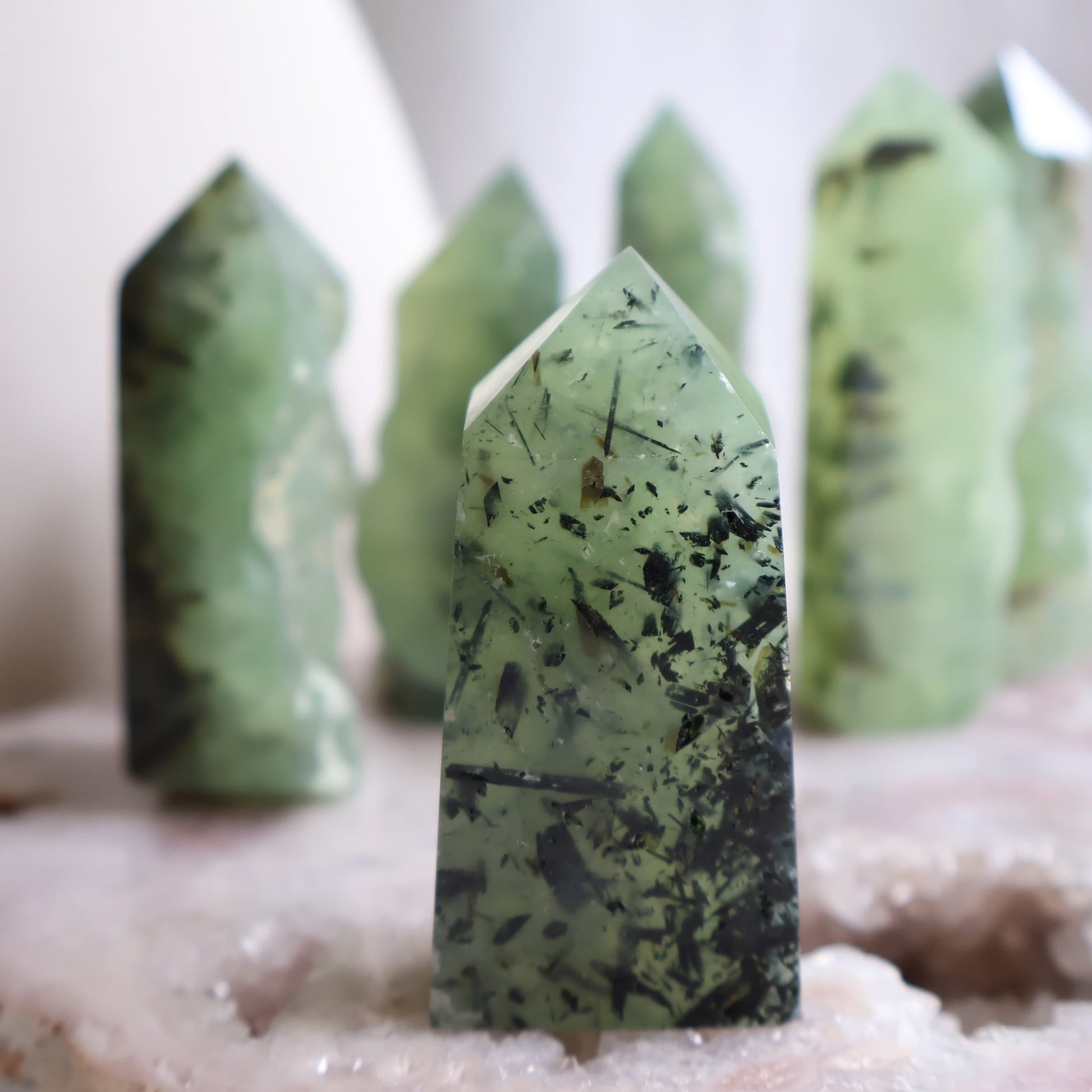 prehnite obelisk for intuition emotional healing raw edge