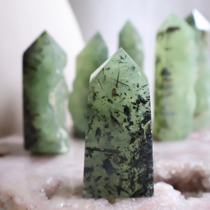 prehnite obelisk for intuition emotional healing raw edge
