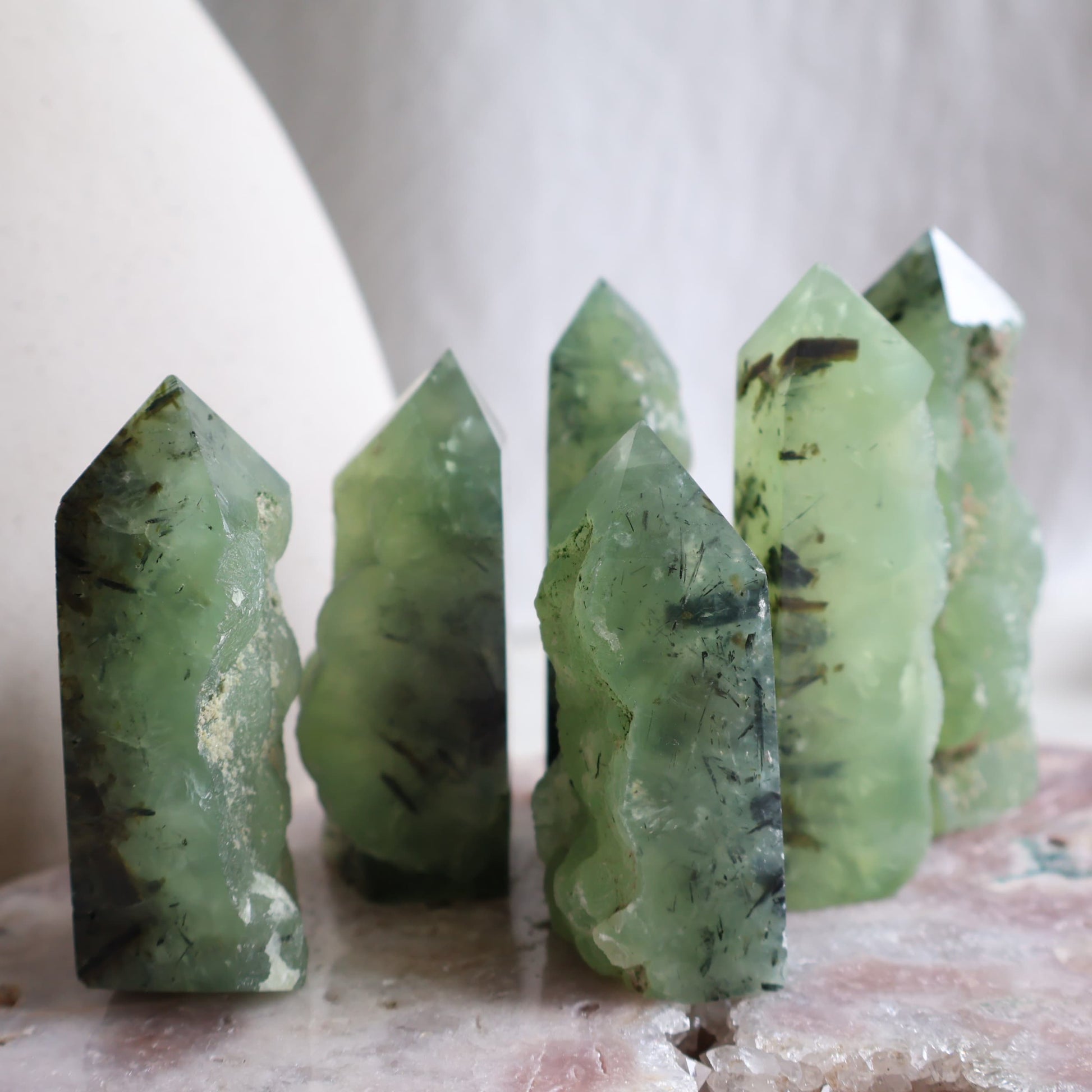green prehnite raw edge crystal obelisk