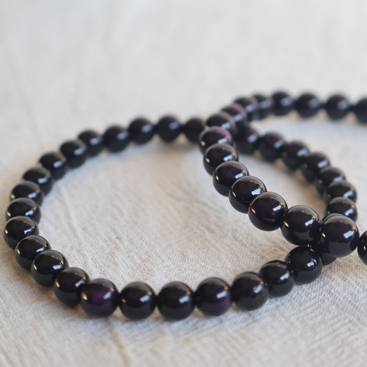 purpurite 6mm bracelet deep purple crystal bead bracelet elasticised