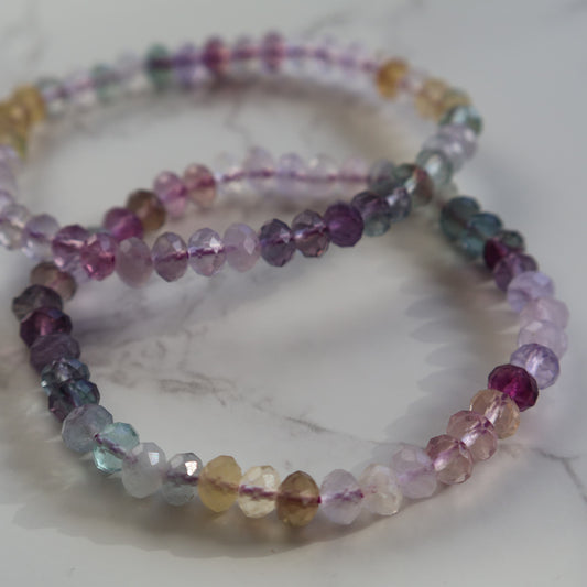 fluorite 5mm faceted bead bracelet green, yellow purple crystal beads stretch bracelet natural fluorite jewellery