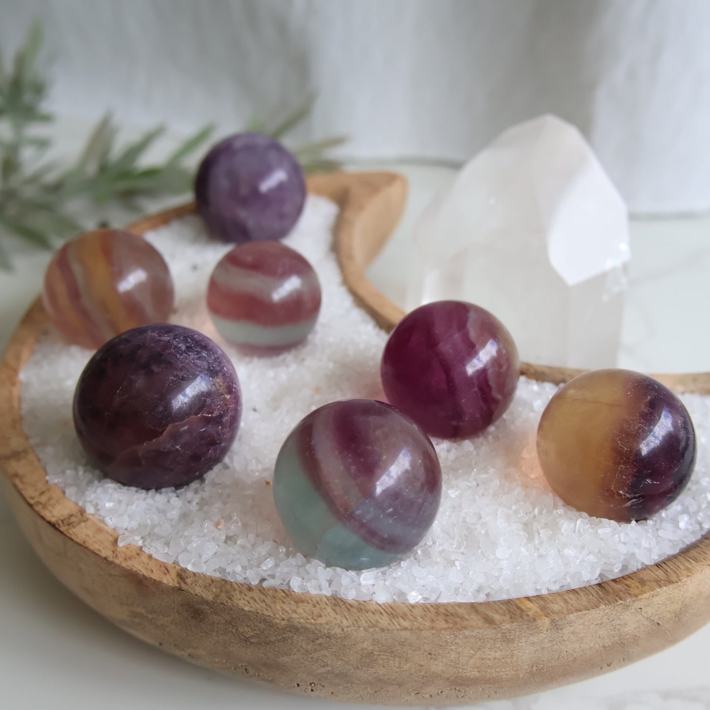 Rainbow Fluorite small crystal sphere 3cm to 3.5cm polished intuitively chosen natural fluorite sphere Stonewild Australia