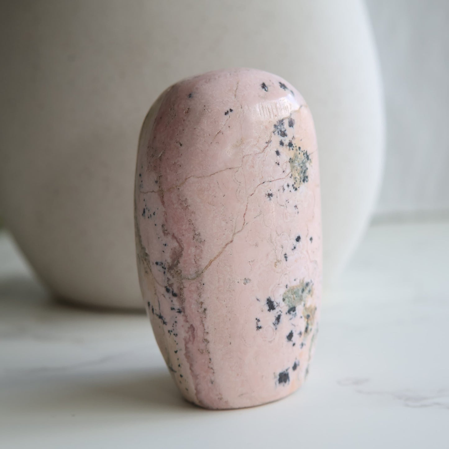 rhodonite freeform light pink crystal polished piece 7cm 250g