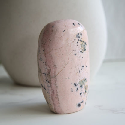 rhodonite freeform light pink crystal polished piece 7cm 250g