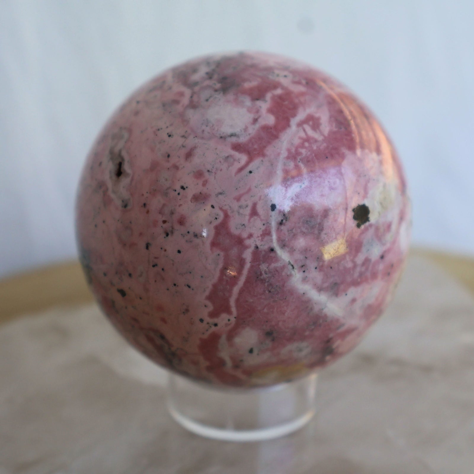 bubblegum pink peruvian rhodonite large sphere natural crystal