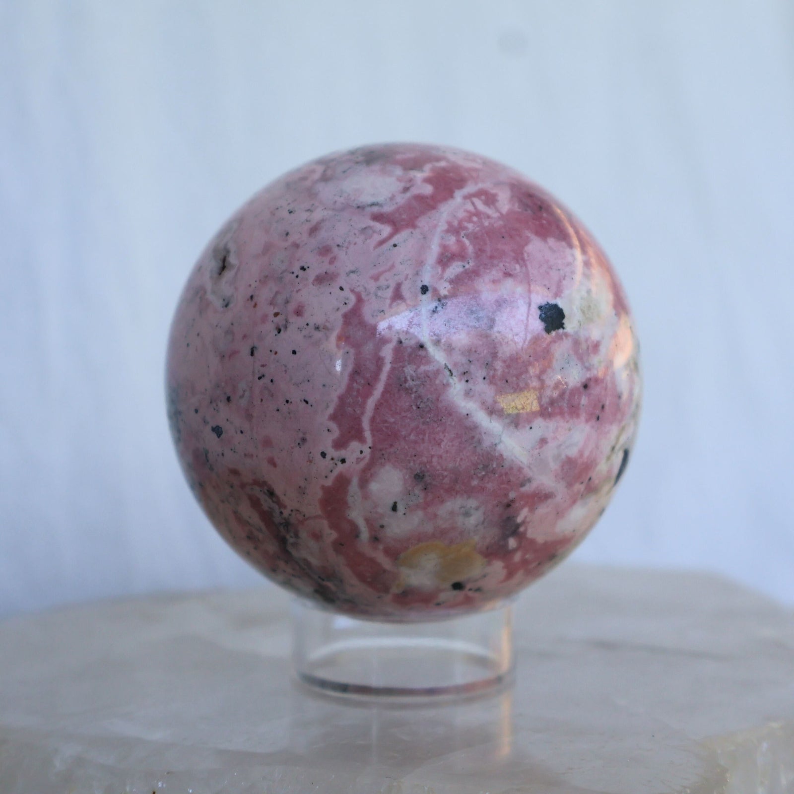 bubblegum pink peruvian rhodonite large sphere natural crystal
