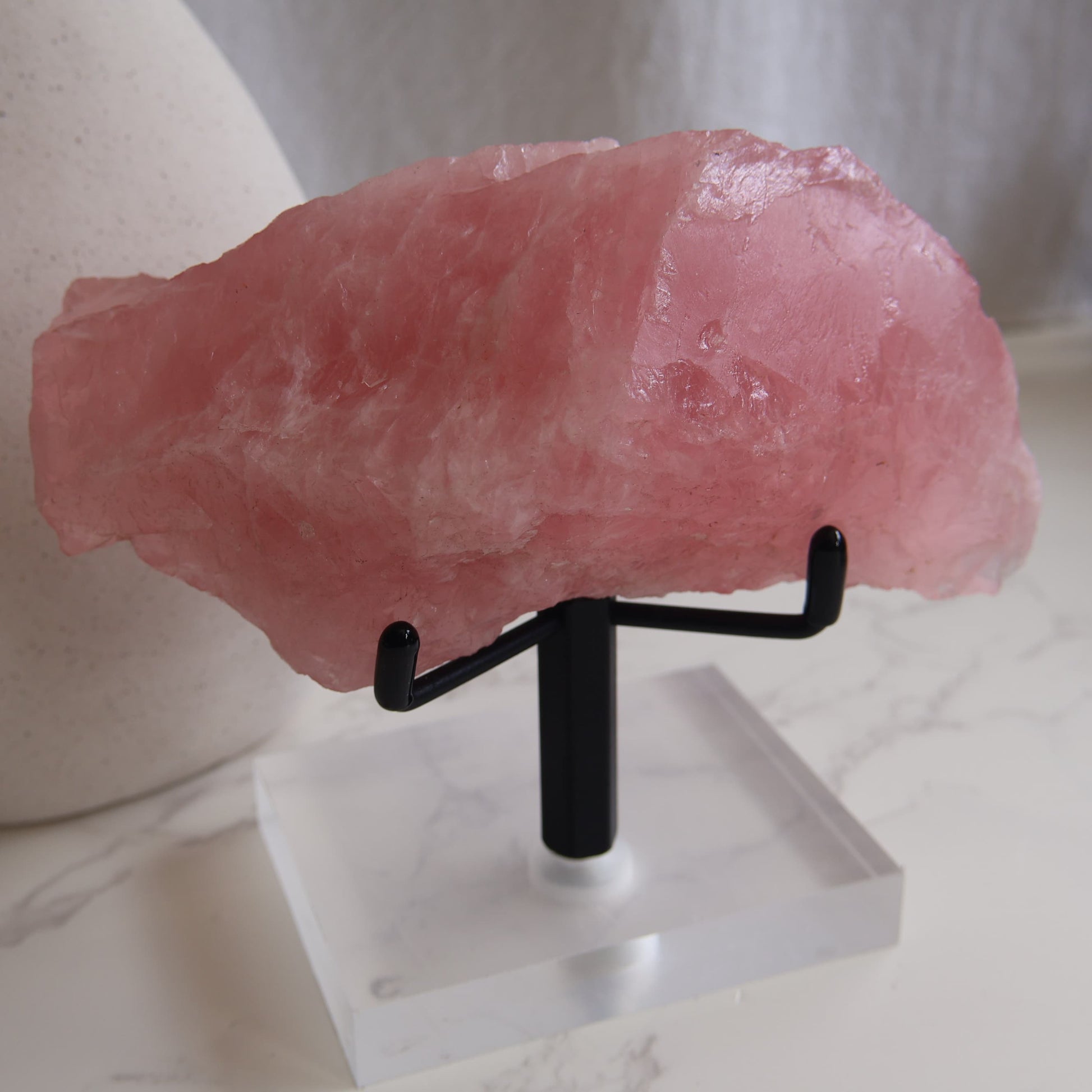 Dark pink Rose Quartz raw chunk natural crystal with rich colour and rough formation