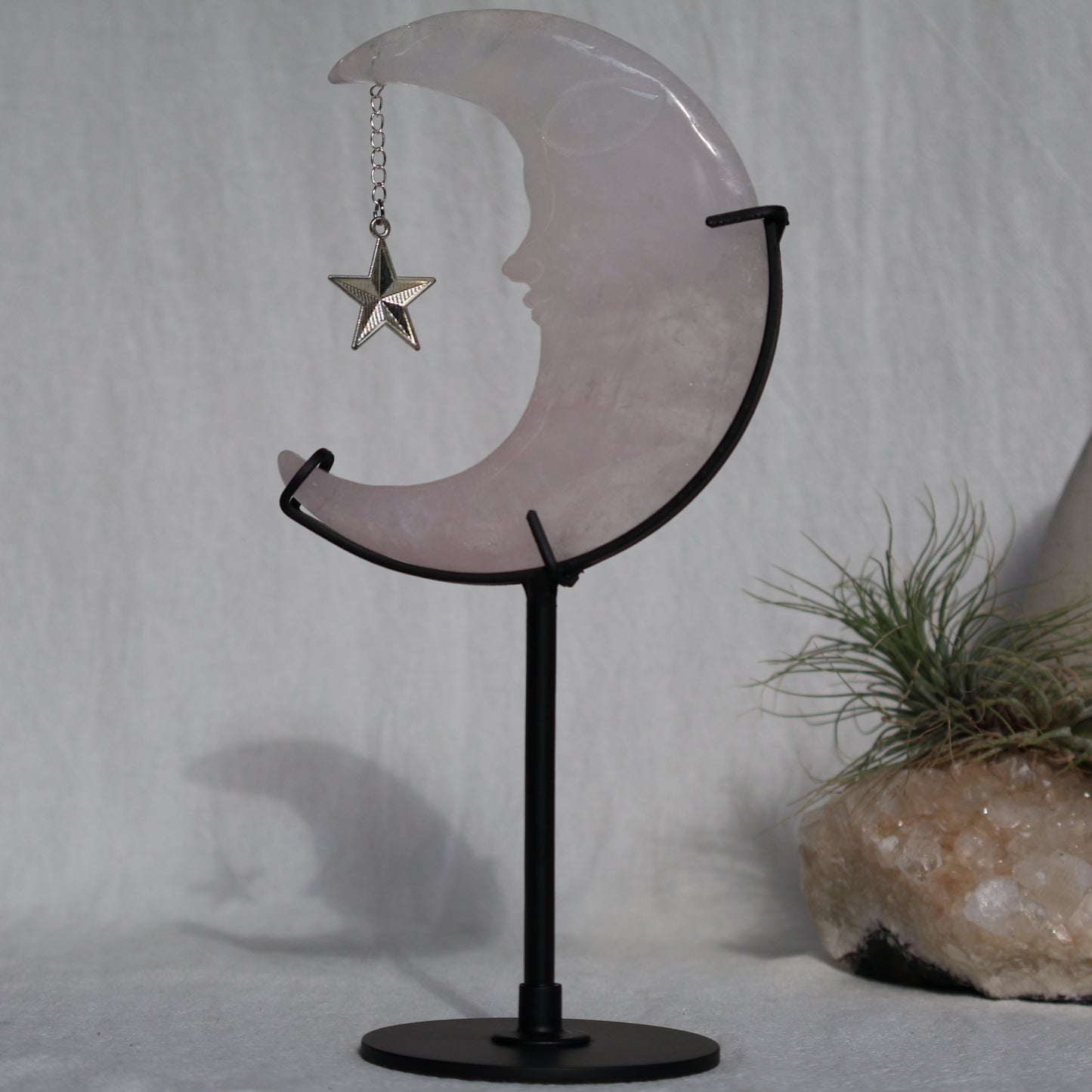 Rose Quartz | Moon Carving on Stand
