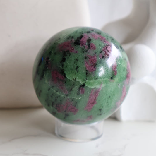 ruby zoisite crystal sphere for balance and energy