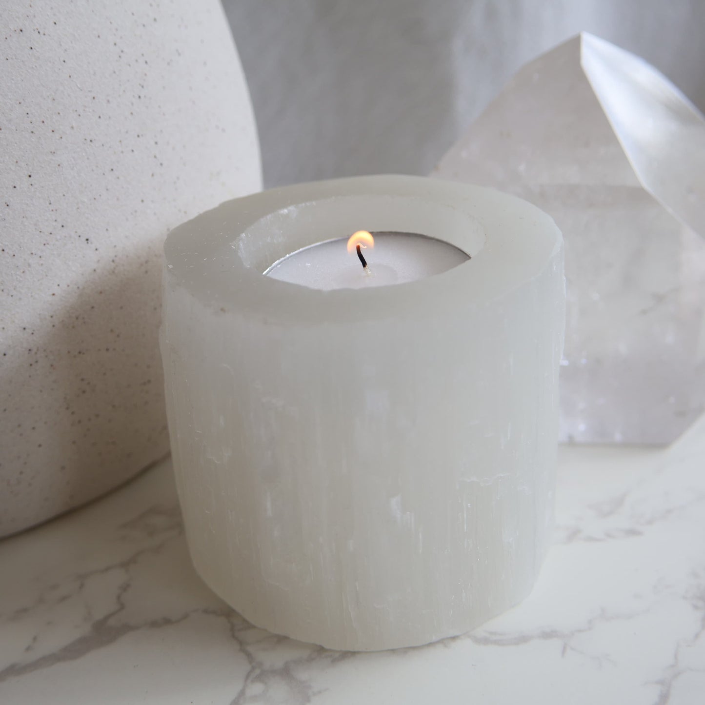 satin spar tealight candle holder white crystal candle holder natural satin spar gypsum