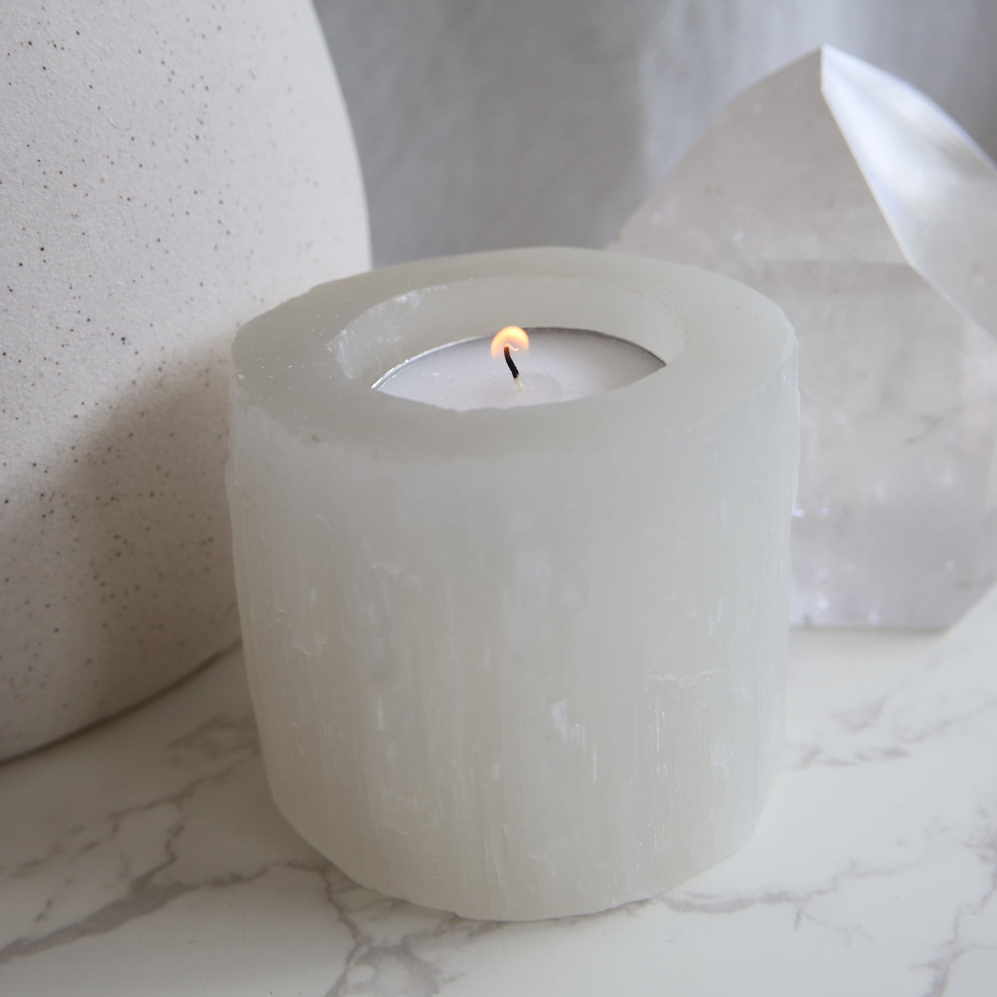 satin spar tealight candle holder white crystal candle holder natural satin spar gypsum