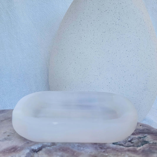 luminous satin spar dish for cleansing jewellery and accessories