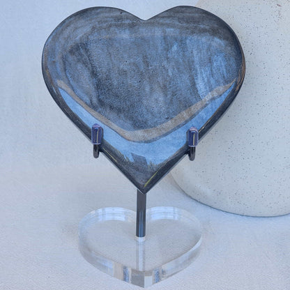 silver sheen obsidian heart on stand crystal