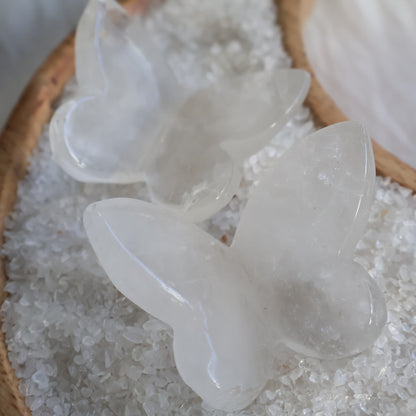 Crystal butterfly carvings available in Rose Quartz, Clear Quartz, Dream Amethyst, Fluorite