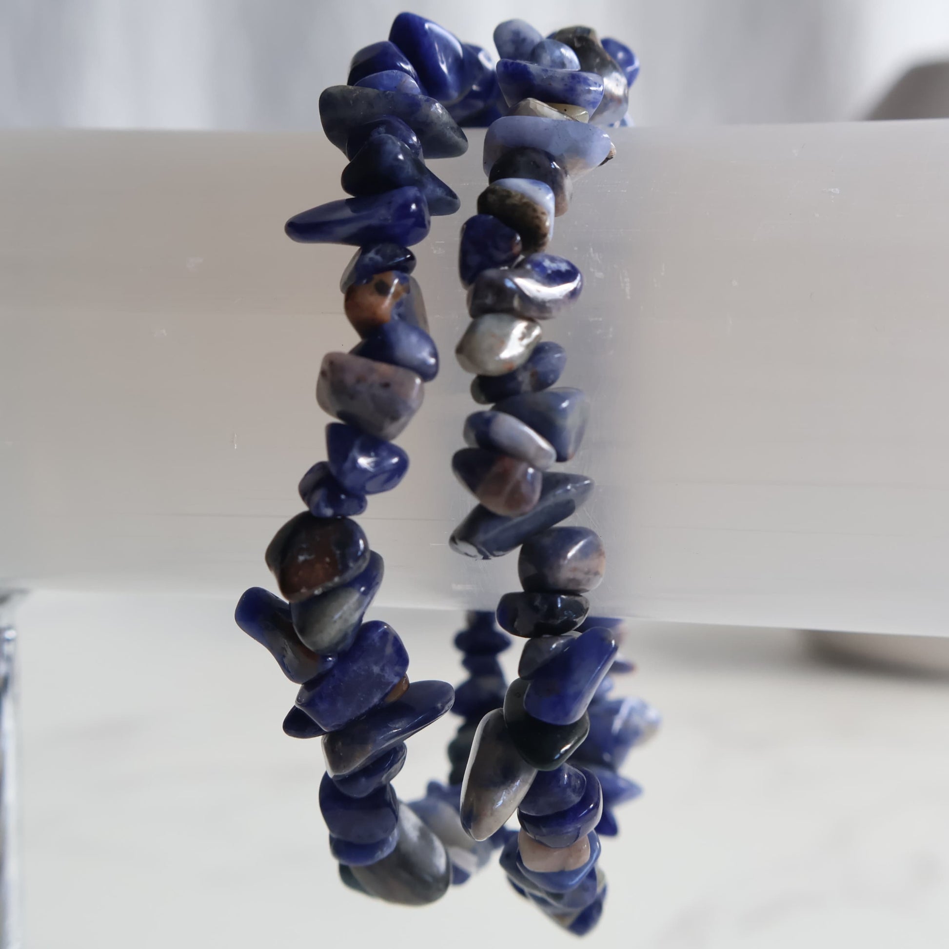 sodalite chip bracelet deep blue natural stone chip bead bracelet