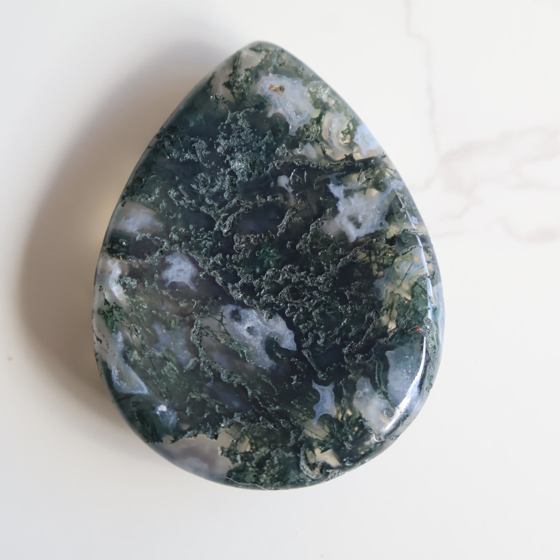 teardrop crystal worry stone moss agate thumb stone stonewild australia