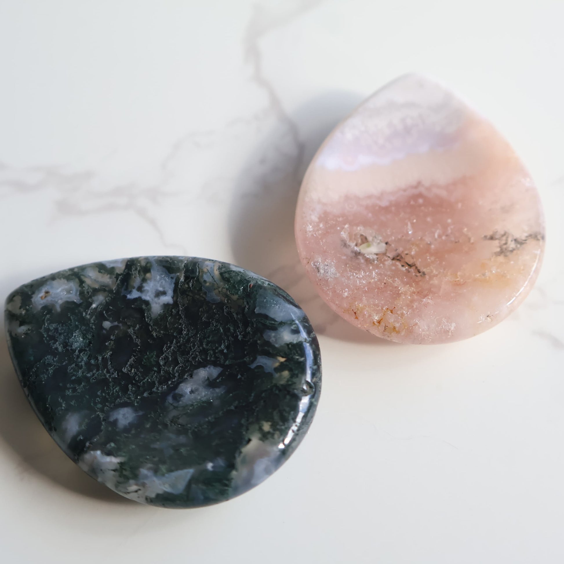 teardrop crystal worry stone moss agate flower agate thumb stone stonewild australia