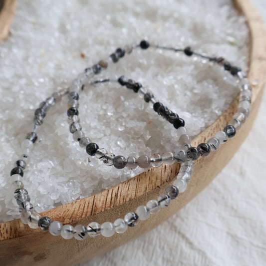 natural tourmalinated quartz stretch bead bracelet