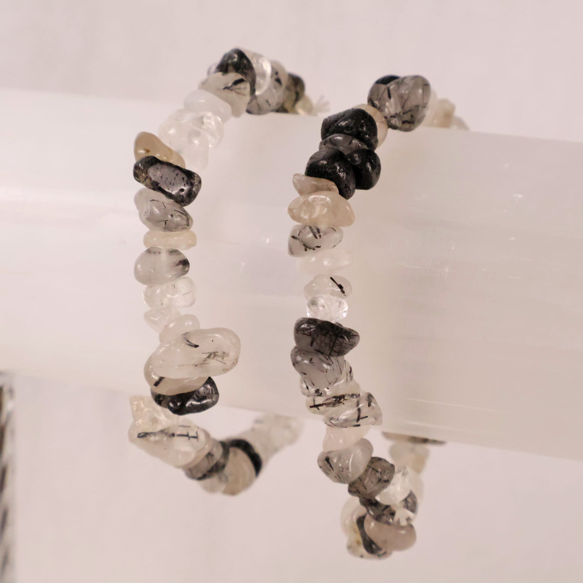 natural healing crystal bracelet tourmanilated quartz chip