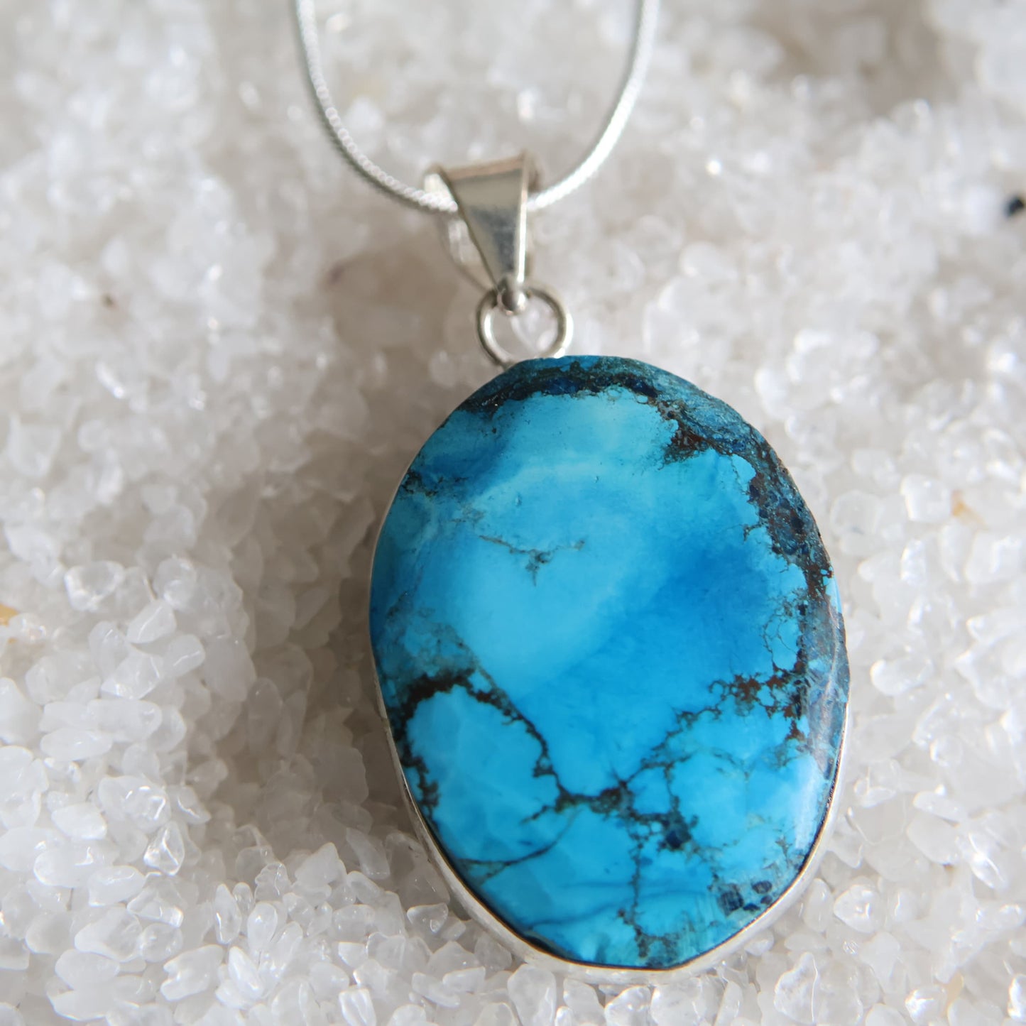 Navajo turquoise crystal pendant with blue green tones and natural matrix, wrapped s925 silver border, exact piece shown