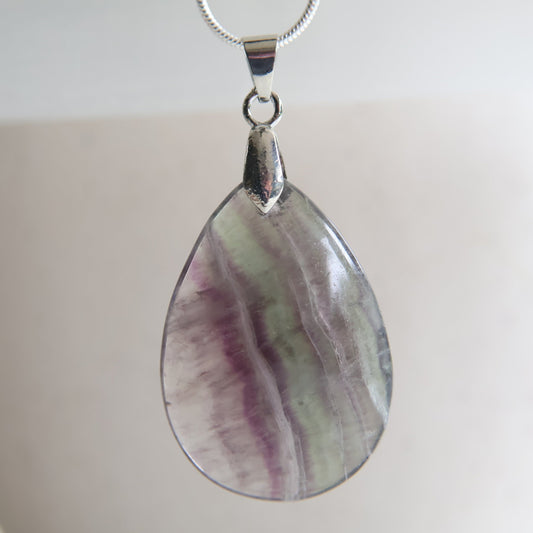 Watermelon fluorite crystal pendant with natural green and purple banding, exact piece shown, 3cm pendant by Stonewild