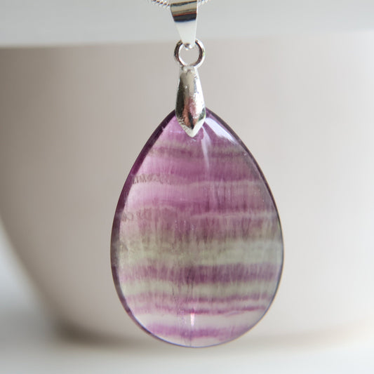 Watermelon fluorite crystal pendant with natural green and purple banding, exact piece shown, 3cm pendant presented by Stonewild