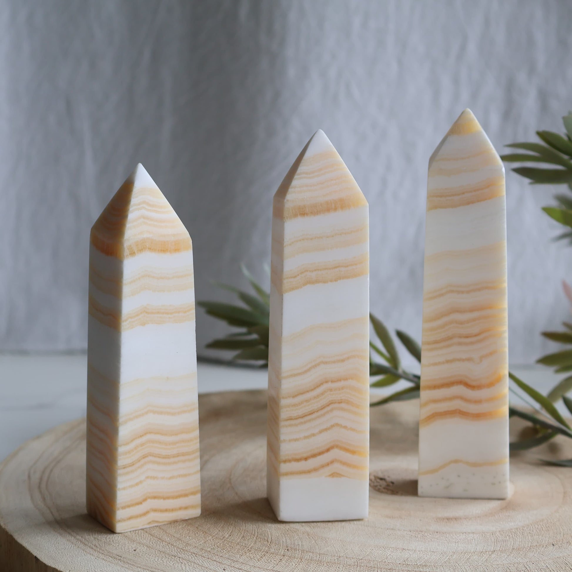 golden yellow calcite crystal obelisk banded australia